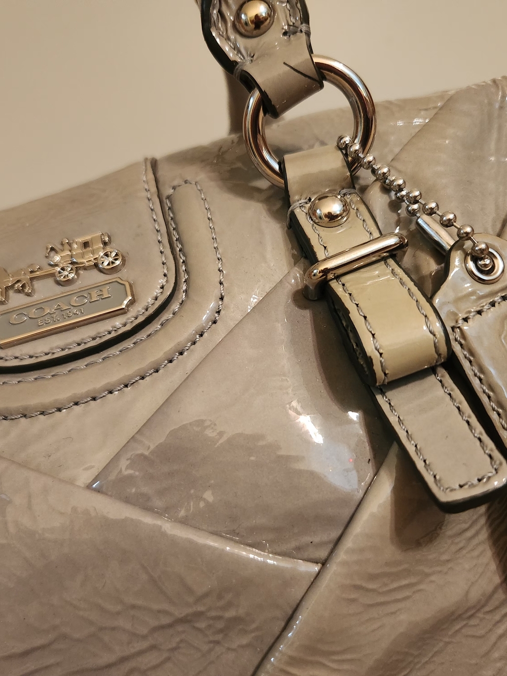 Coach Taupe Patent Leather Satchel Bag - Picture 5 of 5